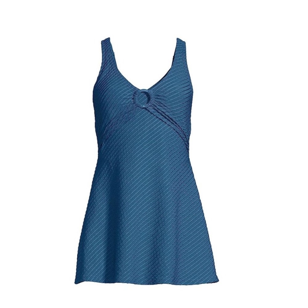Lands' End Women's Textured Swim Dress Evening Blue Size 2X Swimsuit Swimdress